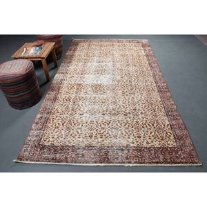 Vintage Turkish <b>Rug</b> Beige Red 5.4 X 9.3ft Large Area Woolen Patchwork Design for Hallway <b>Bedroom</b> Latex for Living Room Bedside - Product Image 1