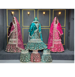 Exquisito Gharara de Terciopelo Farsi para Novia con Doble Dupatta, Corte Amplio y Adornos de Piedras Jarkan en 7 Colores para Boda - Product Image 5