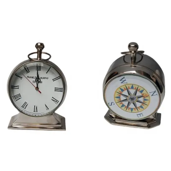 Reloj DE MESA DE ALUMINIO marino Reloj de escritorio de Hora Mundial náutico Reloj de mesa vintage antiguo Suministros indios