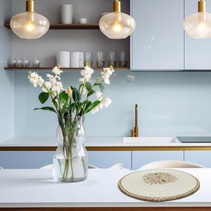 Napperon en perles de verre avec nœud en perles dorées crème Napperon résistant aux perles de verre pour la décoration de mariage - Product Image 2