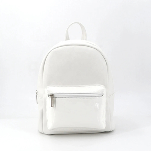 Minimalist White Microfiber <b>Backpack</b> with Front Zip Pocket Lightweight Softback Design Unisex Daily Use Shoulder <b>Straps</b> Handle - Product Image 2
