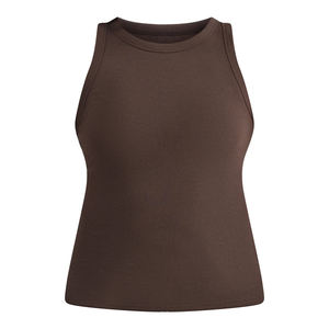Camisetas sin mangas de punto acanaladas para mujer de alta calidad, ropa activa de entrenamiento de Color marrón oscuro, ropa de Yoga para Fitness, camisetas sin mangas para mujer - Product Image 5