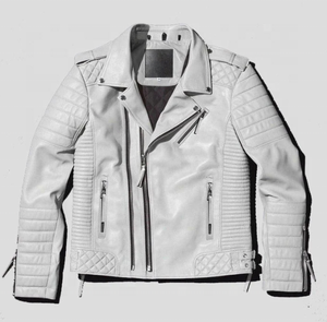 Blouson moto en cuir véritable pour homme, rouge et blanc, avec fermeture éclair, col rabattable, respirant, style automne - Product Image 2