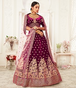 Púrpura oscuro Premium hecho a mano de lujo nupcial Dupatta pesado bordado terciopelo Lehenga para fiestas Bollywood indio pakistaní - Product Image 1
