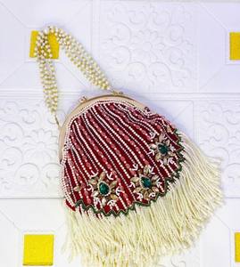 Bolso de Fiesta Étnico Hecho a Mano con Bordado Potli Batua, Patrón de Cuentas y Piedras, Correa Dori, Forro de Algodón, Multifuncional, 1-1.9L - Product Image 4