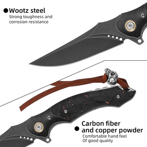 Cuchillo Plegable Táctico de Acero de Damasco de Alta Calidad, Mango de Fibra de Carbono y Cobre, para Camping y Caza, OEM/ODM PRESTIGE BLADES - Product Image 3