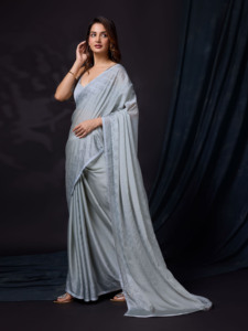 Sari de fête pour femme Trendmalls, en soie Rangoli, lourd, double teinte, style Siroski, pour mariage, avec pièce de chemisier non cousue, pour l'hiver et l'été - Product Image 2