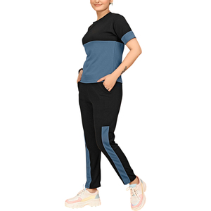 INDEX APPAREL ชุดวอร์มผู้หญิงแบบคัลเลอร์บล็อคแขนสั้นคอกลมกางเกงขายาวระบายอากาศได้ดีสวมใส่สบายในฤดูใบไม้ผลิ - Product Image 5