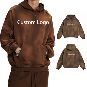 2026 Solid Color Embroidery 100% Cotton Fleece Pocket Hoodie Black Heavyweight Print Logo Faded Streetwear Acid <b>Wash</b> Distressed - Product Image 2