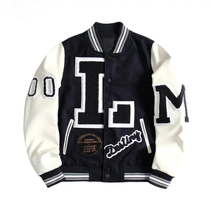 Original de haute qualité Designer véritable hommes de luxe Letterman Logo personnalisé en cuir PU Patchwork Doudoune Veste d'hiver - Product Image 1