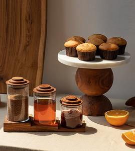 Luxury <b>White</b> Marble Cake Stand With Spherical <b>Wooden</b> Base Modern Dessert Pedestal Round Pastry Serving <b>Tray</b> for High End Events - Product Image 5