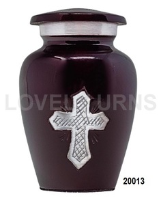 โกศบรรจุอัฐิขนาดเล็ก ขัดเงาด้วยมือ พร้อมถุงกำมะหยี่ลายกากบาท สำหรับเก็บรักษาความทรงจำ ดีไซน์หรูหรา สำหรับผู้ใหญ่และสัตว์เลี้ยง สีแดงอมม่วง - Product Image 1