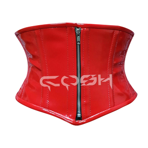 เครื่องรัดตัวมีซิปปิดขึ้นใต้หน้าอกเหล็กโครงพีวีซีสีแดง - Product Image 1