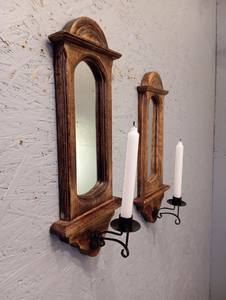 Par de Portavelas de Pared de Madera Estilo Sueco Vintage, Tallados a Mano, Espejos Decorativos Escandinavos, Arte Popular, Decoración para el Hogar - Product Image 3