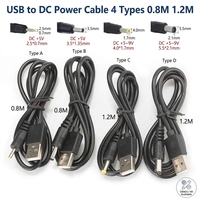 Câble d'alimentation USB vers DC, 4 types de fiches DC, 0,8 m, 1,2 m, cordon de charge USB DC pour bande LED, CCTV, faible MOQ