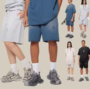 Nouveauté Short en coton éponge solide avec cordon de serrage, Short vintage délavé à l'acide pour homme - Product Image 4