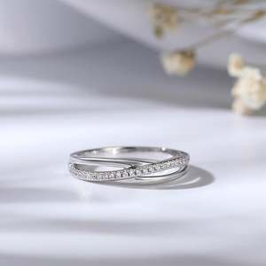 Jeulia Eternal Promise Crossover Design Sterling <b>Silver</b> Women's Anniversary Band with Zircon - Product Image 4