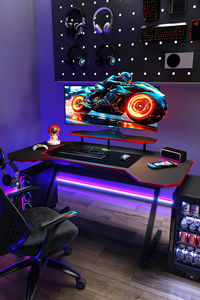 Bureau d'ordinateur, bureau de jeu, bureau d'ordinateur portable, bureau en métal avec éclairage LED RVB, multifonctionnel, gain de place, table de jeu pour PC - Product Image 5