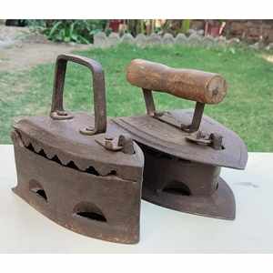 Juego de 2 objetos decorativos antiguos de hierro y carbón con estilo retro - Product Image 3