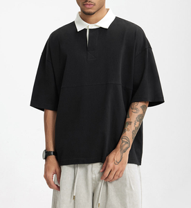 Verano gota hombro Polo camiseta hombres Color sólido primavera Golf Polo camisas niños manga corta Golf Polo Boxy camisa hombres - Product Image 2