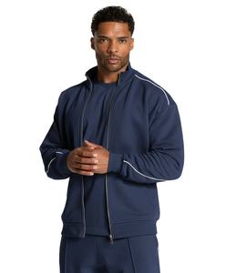 Ensemble de survêtement d'hiver pour homme avec logo personnalisé, sweat à capuche zippé et pantalon de survêtement en coton respirant, deux pièces avec passepoil - Product Image 1