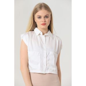 Topshow <b>Cream</b> Sleeveless Satin <b>Crop</b> <b>Top</b> Wholesale Shirt - <b>CREAM</b> - Product Image 4