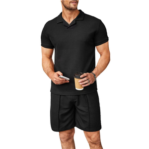 New Men's Casual Summer Suit <b>Set</b> Cool V-Neck Short Sleeve Shirt & Shorts Quick Dry Thermal Breathable Printed Technique - Product Image 3