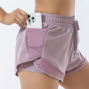 Shorts pour femmes à taille haute, 96% nylon, 4% élasthanne, ajustement parfait, avec poche cachée, doublure respirante et design respirant caché - Product Image 1