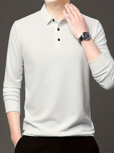 เสื้อเชิ้ตโปโลแขนยาวสำหรับผู้ชายเสื้อถักผ้าโพลีเอสเตอร์สีพื้นแบบลำลองแฟชั่นขายดี220กรัม - Product Image 2