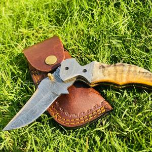 มีดพับเหล็กดามัสกัสทำด้วยมือมีดที่จับกระดูกแกะสลักมีดตั้งแคมป์ที่จับกระเป๋าปรับแต่งได้ตามต้องการ - Product Image 5