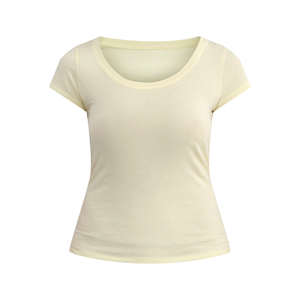 Camiseta de algodón 100% con diseño de logotipo personalizado OEM, camiseta informal de talla grande de manga corta con cuello redondo y color limón para mujer - Product Image 1