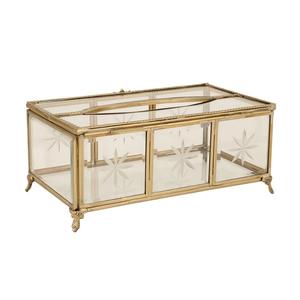 Boîte à mouchoirs en verre de couleur et de taille personnalisées avec matériau métallique au design haut de gamme pour décoration de table d'hôtel 22x13x10 cm - Product Image 1