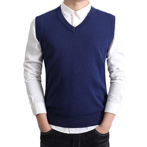 Venta al por mayor de algodón de los hombres con cuello en V Jersey sin mangas de color sólido de negocios de punto de invierno de los hombres suéter chaleco - Product Image 1