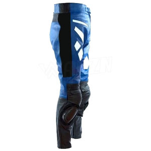 Pantalones de montar en moto de calle de cuero de talla grande para hombre, cuero de vaca azul con deslizadores, impermeables, a prueba de viento - Product Image 3