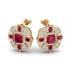 REYES Vente directe d'usine Boucles d'oreilles à visser en or massif 14 carats avec diamants, taille émeraude, 5,04 carats, pierres précieuses rubis - Product Image 6