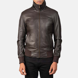 Autumn Vintage Air Rolf Brown Genuine Sheep Skin Leather Bomber <b>Jacket</b> XS Size with Zippered Closure Reversible Style - Product Image 3