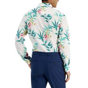 Camicia Casual da Uomo Bar III in Cotone Organico Tropicale, Vestibilità Slim, Bianca/Verde XL, Tessuto Popeline - Product Image 3