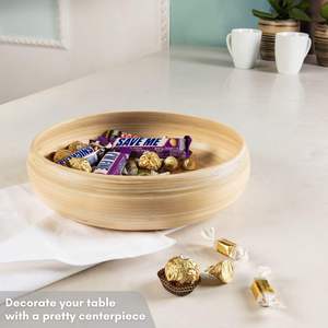 Bol à fruits en bambou pour comptoir de cuisine, grand et rond de 12 pouces, bol à fruits en bois laqué artisanal ou bol à bonbons, fabriqué à la main - Product Image 2