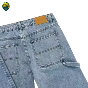 Custom Logo Washed <b>Men</b> Baggy Denim <b>Jeans</b> Shorts High Quality 100% Organic Combed Cotton Classic Blue Solid Anti-Wrinkle Latest - Product Image 4