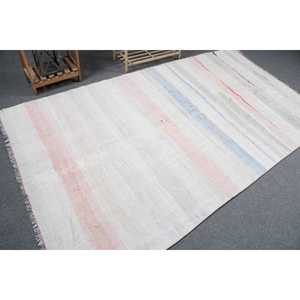 Tapis vintage 4,9 x 8,2 pieds, grand tapis turc, tapis oriental blanc et rose - Product Image 2