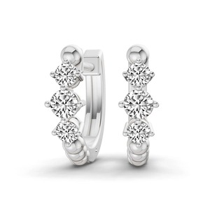 Petite Round Lab Grown Diamond <b>Huggie</b> Earrings 0.50 Ct Tw F-G Color VS Clarity 6 Diamonds 14K <b>Solid</b> <b>Gold</b> Small Click Design - Product Image 1