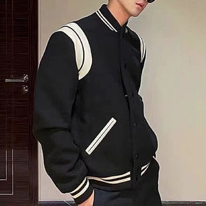 Letterman Varsity Chaquetas Tallas grandes Chaquetas de cuero para hombres Chenille Bordado Color Block Acanalado Chaquetas de béisbol de invierno - Product Image 1