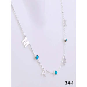 Collier chaîne « Mama » fait main en turquoise et argent sterling du sud-ouest, motif lettre, idéal pour un cadeau - Product Image 1
