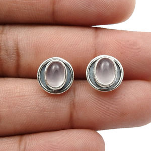 Top qualité dernière conception forme ovale naturel Rose Quartz pierres précieuses boucles d'oreilles femmes belle 925 en argent Sterling grossiste - Product Image 4