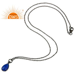 จี้อัญมณีรูปหยดน้ำสีดำโรเดียมชุบ925สร้อยคอเงินจี้อัญมณีสีฟ้าคอลเลกชันที่สวยงาม - Product Image 3