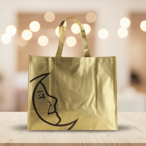 Sac à main en tissu non tissé écologique avec bandoulière, sac de shopping réutilisable de luxe en or métallique pour le sport et la gym - Product Image 1