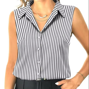 Camisa sin mangas con botones para mujer Tops cuello en V blusas informales de negocios con cuello camiseta sin mangas 2025 - Product Image 4