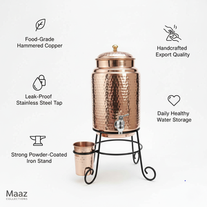 Dispensador de Agua Moderno de Cobre 100% Ayurveda con Agua Fría/Caliente, Superficie Chapada en Oro, 4 Grifos, Tamaño Personalizable, Garantía de 3 Años - Product Image 2