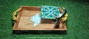 Juego de regalo de tarro acrílico hecho a mano de lujo con tapas con Incrustaciones de nácar y elegante bandeja de madera Eid Ramadan Mubarak - Product Image 6