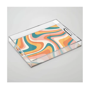 Bandeja transparente acrílica de diseño impreso y tazón de postre bandeja para servir cena precio barato - Product Image 5